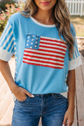 July 4th Flag Stripe Patchwork Colorblock T-Shirt