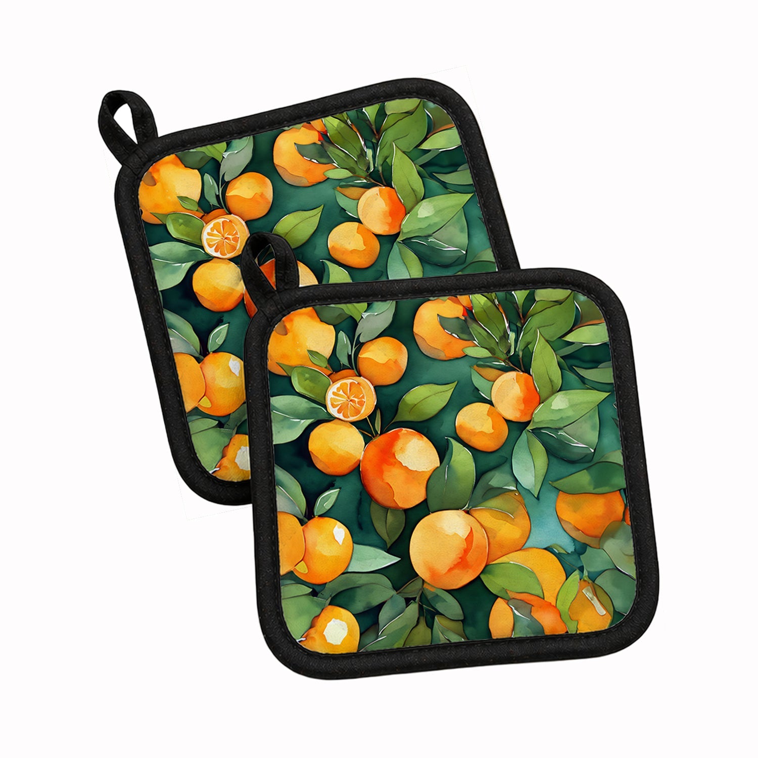 Florida Orange Blossom in Watercolor Pot Holder Set of 2 Heat Resistant Quilted Hot Pads 7.5 x 7.5 Inch, Insulated Kitchen Trivets for Cooking & Baking