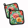Georgia Cherokee Rose in Watercolor Pot Holder Set of 2 Heat Resistant Quilted Hot Pads 7.5 x 7.5 Inch, Insulated Kitchen Trivets for Cooking & Baking