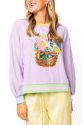 QOS Lavender Easter Egg & Flower Basket Sweatshirt