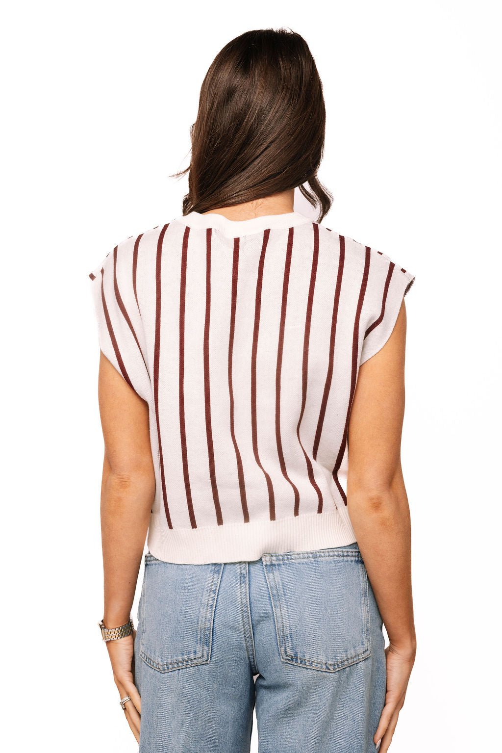 QOS Licensed Texas A&M Striped Word Button Up Knit Vest